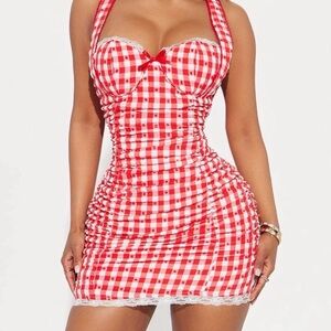 Fashion Nova Red and White Checkered Mini Dress